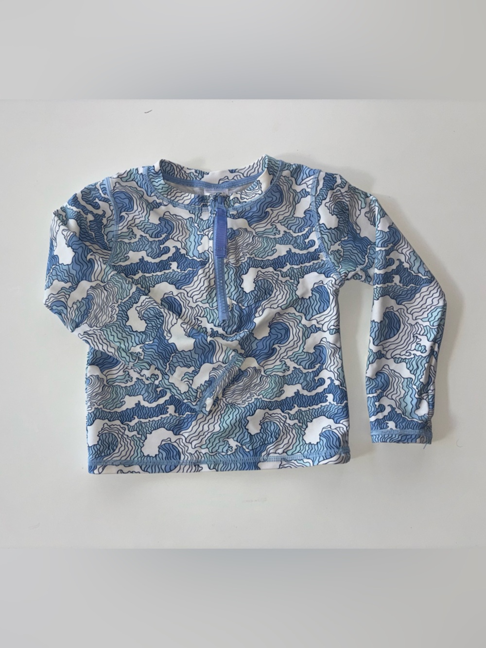 Ruffle Butts Blue Wave Zip-Front Long Sleeve Swim Rashguard Size 3T